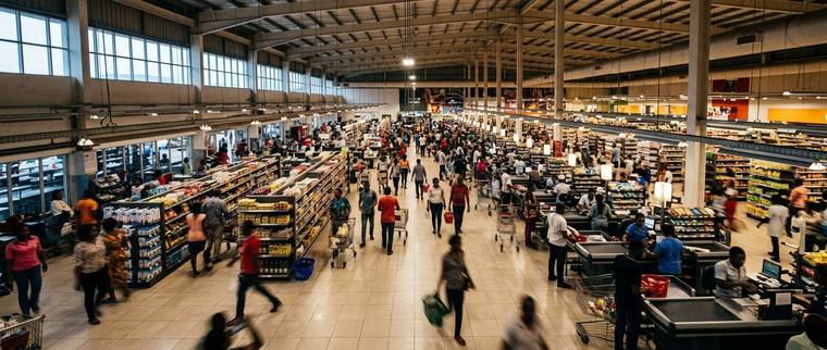 Shoppers in a busy Lagos supermarket